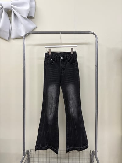 Y2K劃白不收邊碳黑牛仔喇叭褲1