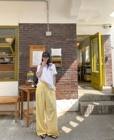 5月連線🇰🇷夏日糖果色加寬闊腿棉褲1