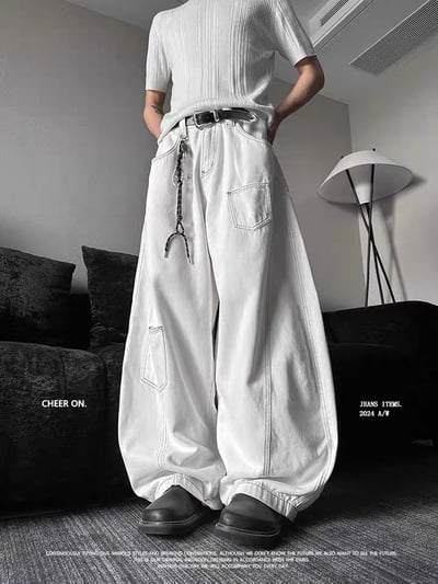 焦糖車線口袋白色牛仔彎刀褲3