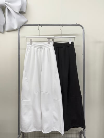 簡約鬆緊內抽繩彎刀棉褲1