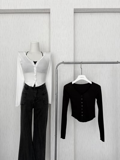 訂製款⊹排扣下U軟綿超彈貼身長袖上衣1