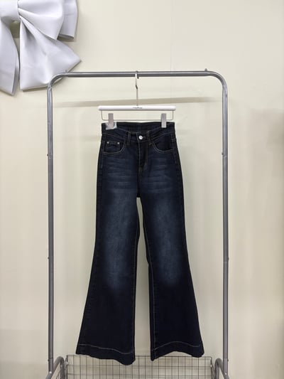 原色藍寬車線牛仔喇叭褲1