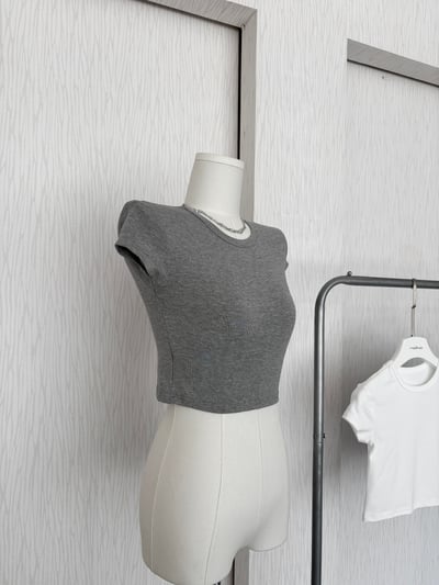 訂製款⊹素面高圓領貼身軟Q短版短袖上衣3