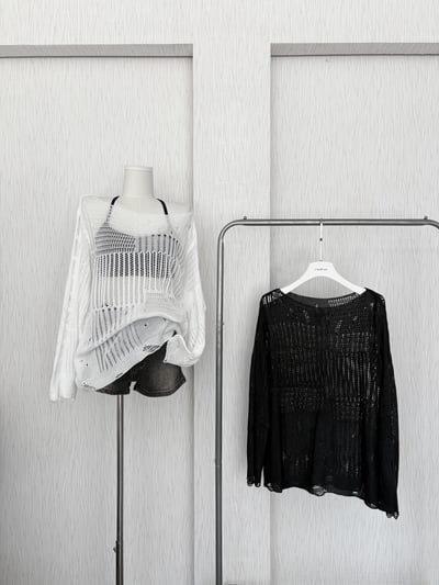 廢土風破舊感針織寬領口寬鬆罩衫1