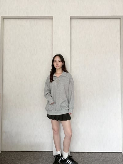 【換季特賣】拉鏈polo領寬鬆花灰長袖上衣4