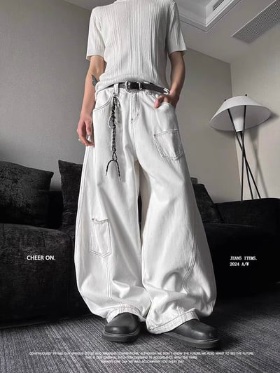 焦糖車線口袋白色牛仔彎刀褲2