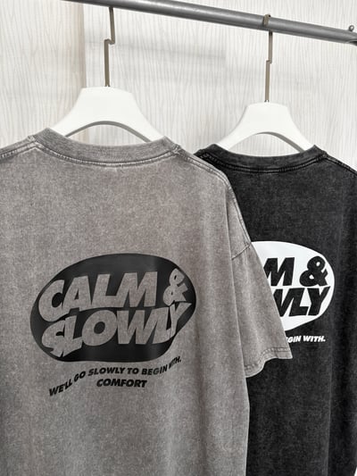 正韓🇰🇷美式復古CALM & SLOWLY水洗棉質寬鬆T恤5