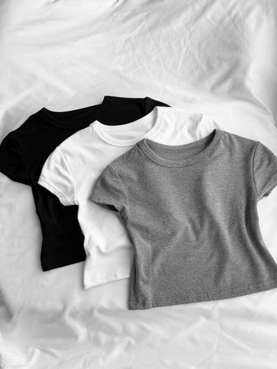 訂製款⊹素面高圓領貼身軟Q短版短袖上衣1