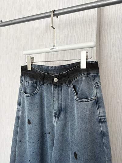 藝術髒染潑漆牛仔彎刀褲3