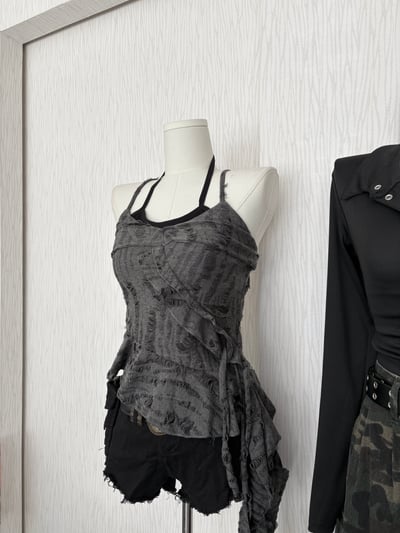廢土風刷破墜布細肩背心7