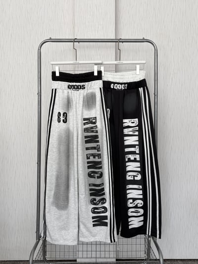 美式拼接雙褲頭撞色側線棉褲3