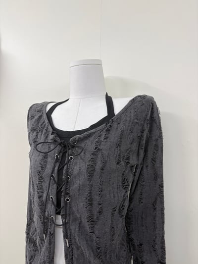 廢土風刷破掛脖假兩件上衣2