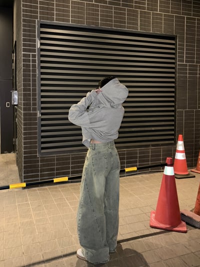 復古刷黃破舊牛仔彎刀褲3