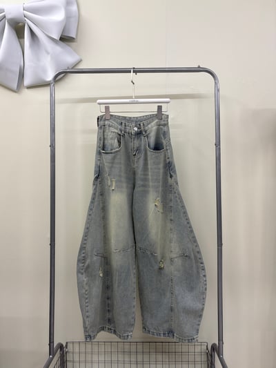 復古刷黃破舊牛仔彎刀褲4