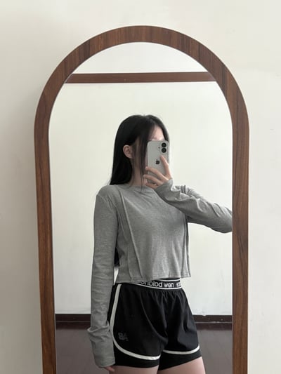 雙條個性車線腰身短版長袖上衣3