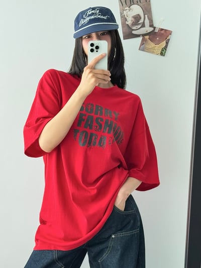 正韓🇰🇷SORRY字母磨損感棉質寬鬆T恤1
