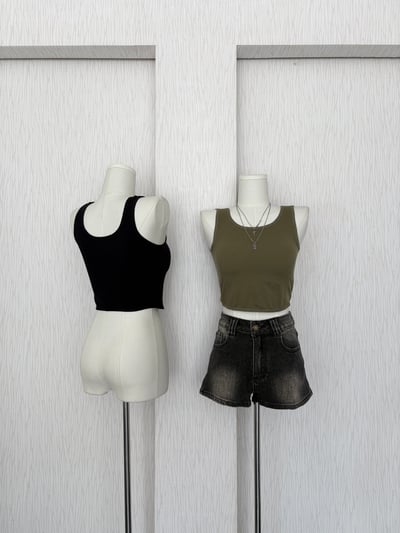 歐美粗肩車線短版罩杯背心5