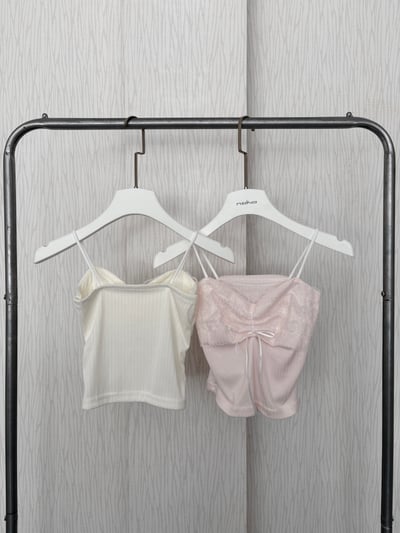 淡奶甜美風蕾絲蝴蝶結細肩背心5