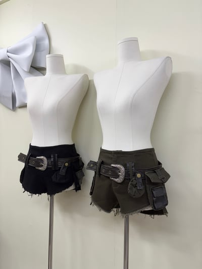 美式y2k低腰工裝皮帶薄牛仔短褲6