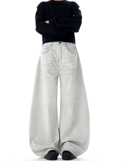 車線做舊水洗牛仔彎刀褲5