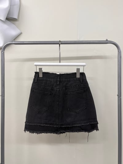 雙層毛邊黑色牛仔短褲裙5