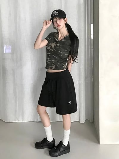 5月連線🇰🇷小字A反摺褲頭棉質五分褲3
