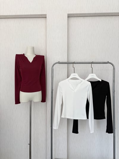 【限量現貨】春夏款 直坑紋高彈性透氣開V長袖上衣1