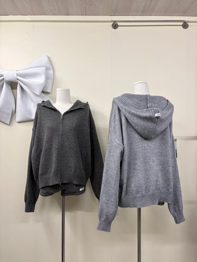 【換季特賣】歐美休閒布標連帽針織拉鍊外套短褲set2