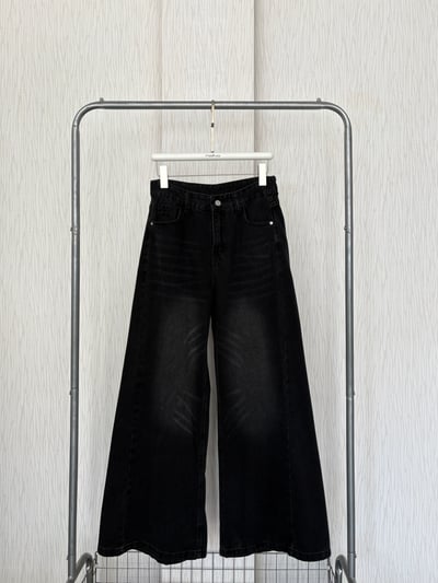 闆娘最愛款♡抓痕感A字黑色牛仔寬褲4