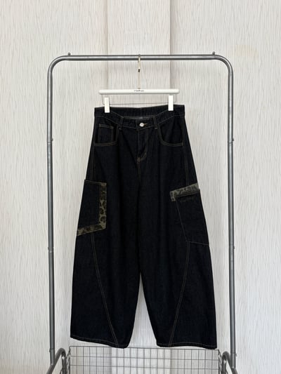 豹紋口袋原色藍牛仔彎刀褲3