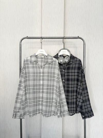 正韓🇰🇷基本款超耐看格紋寬鬆薄棉麻襯衫5