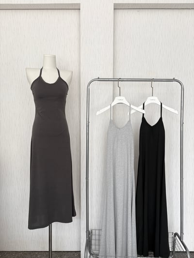 掛脖罩杯彈性薄棉質連身長裙1