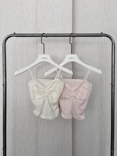 淡奶甜美風蕾絲蝴蝶結細肩背心4