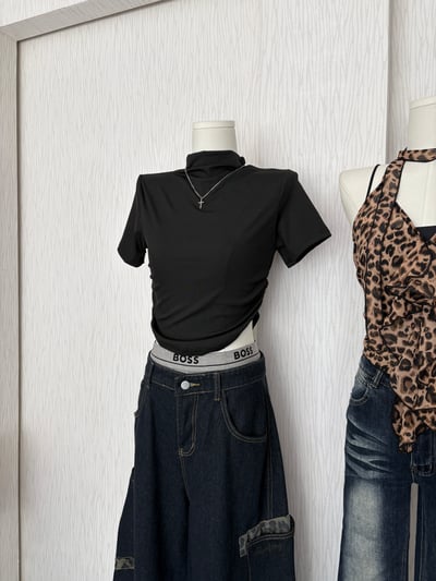 豹紋口袋原色藍牛仔彎刀褲2