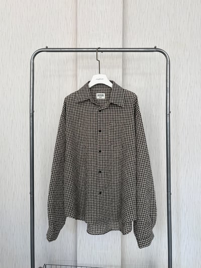 正韓🇰🇷色織棉麻黑格紋奶茶色寬鬆襯衫 鬆緊短褲3