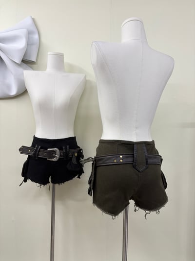 美式y2k低腰工裝皮帶薄牛仔短褲7