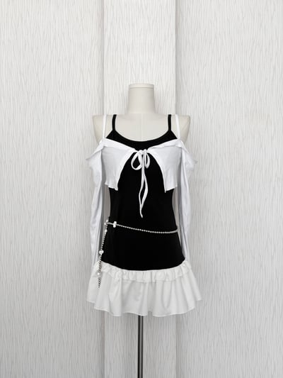 韓系拼接蛋糕下擺細肩打底背心裙5