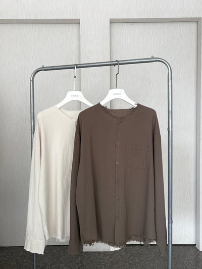 圓領慵懶毛邊棉麻排扣衫5