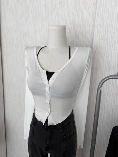 訂製款⊹排扣下U軟綿超彈貼身長袖上衣2