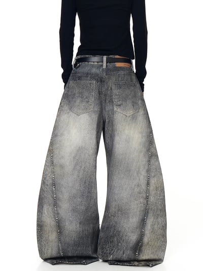 廢土風豹紋水洗煙灰色牛仔彎刀褲3