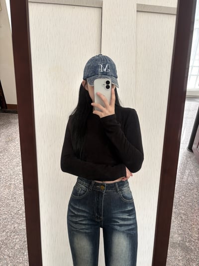 【換季特賣】素面圓領短版內磨毛長袖上衣3