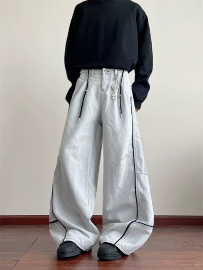 復古街頭拼接牛仔彎刀褲6