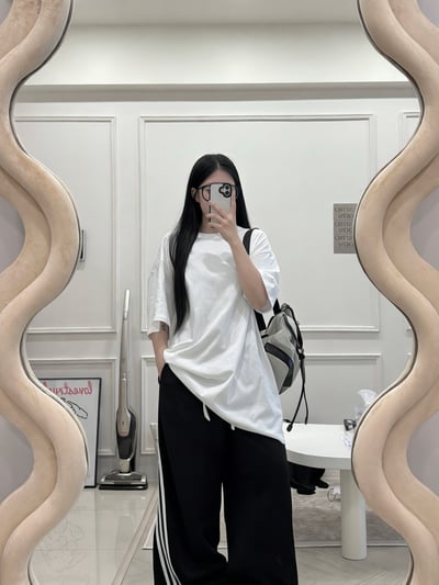 自訂款⊹圓領oversize超寬鬆長版棉質素T13