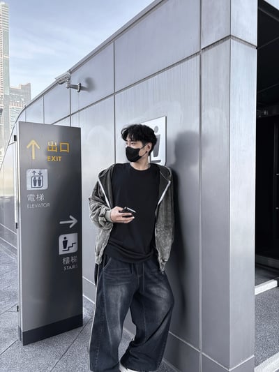 正韓🇰🇷酷帥水洗色連帽寬鬆棉外套1