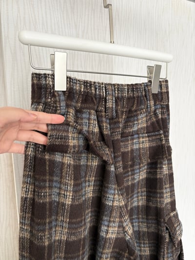 秋冬款-三色格紋軟薄針織口袋工裝棉褲5