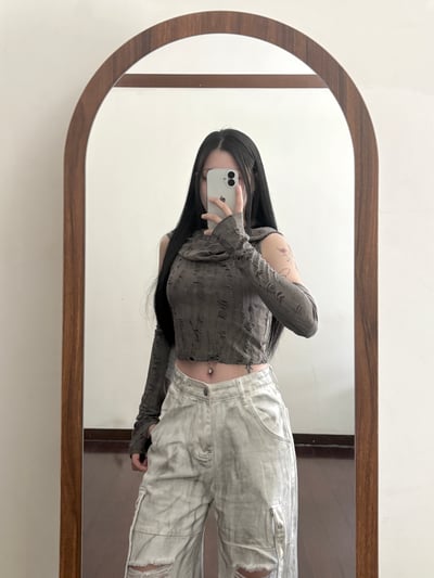 廢土風刷破堆堆連帽短版背心(附袖套)3