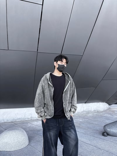 正韓🇰🇷酷帥水洗色連帽寬鬆棉外套3