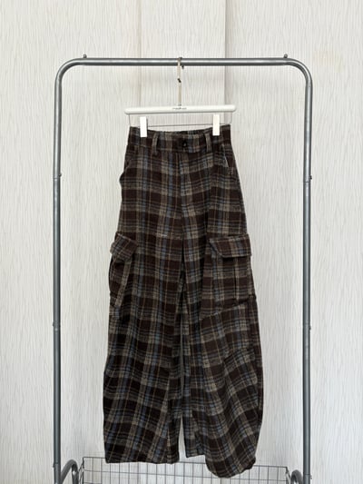 秋冬款-三色格紋軟薄針織口袋工裝棉褲3