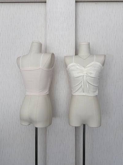 淡奶甜美風蕾絲蝴蝶結細肩背心3