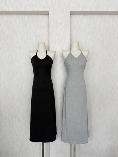 掛脖罩杯彈性薄棉質連身長裙2